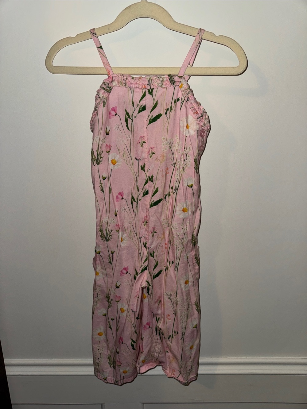 Girls' Floral Pink Spaghetti-Strap Romper